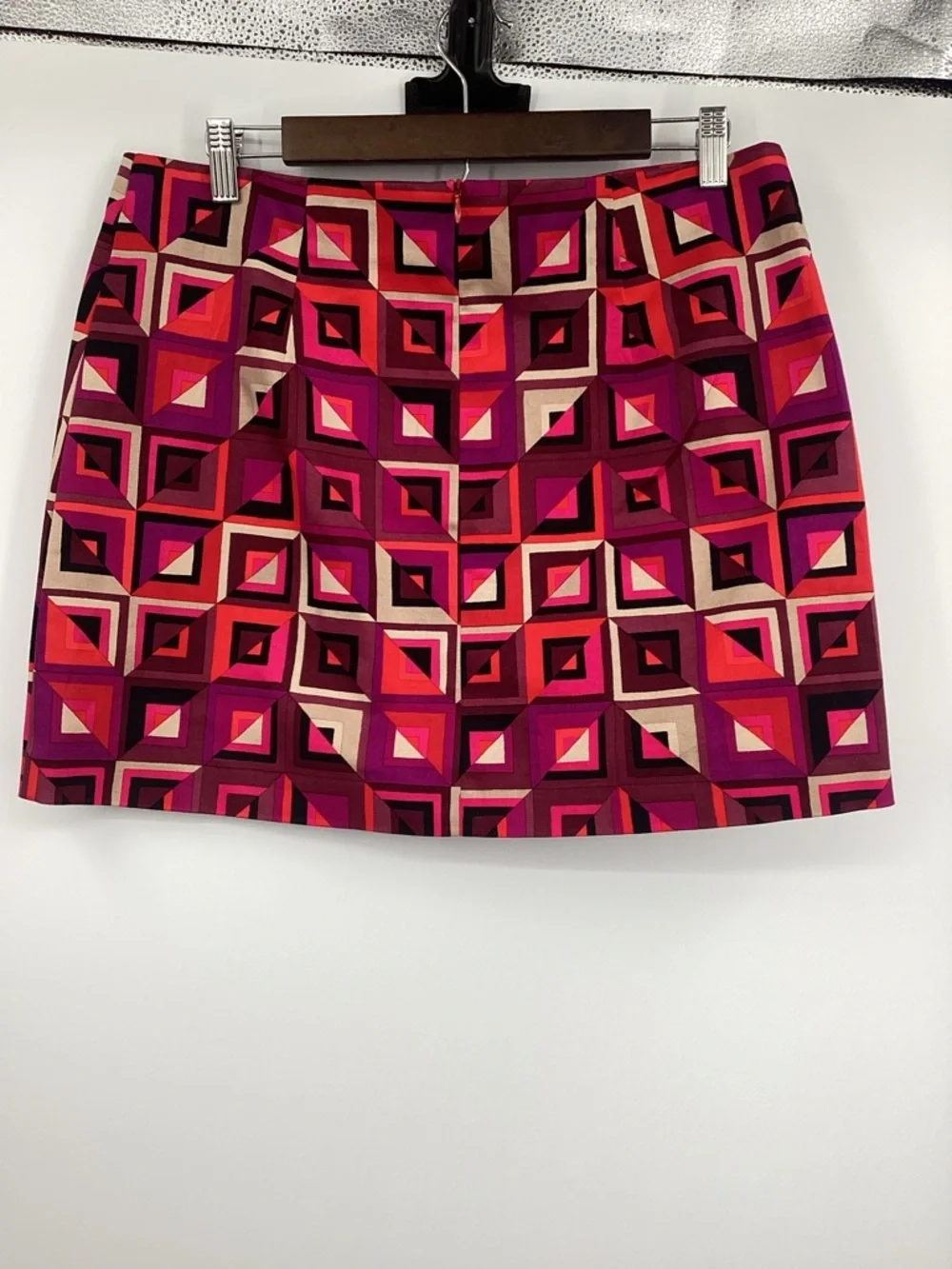 Trina Turk Geo-Block Mini Skirt in Pink, Red & Cream